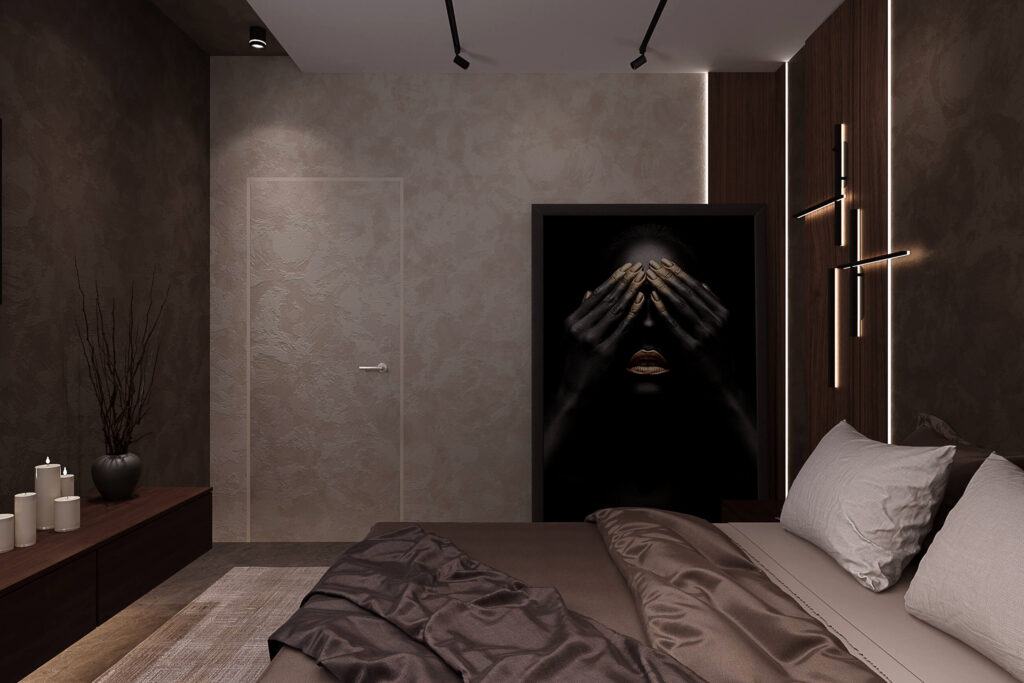 темный дизайн спальни